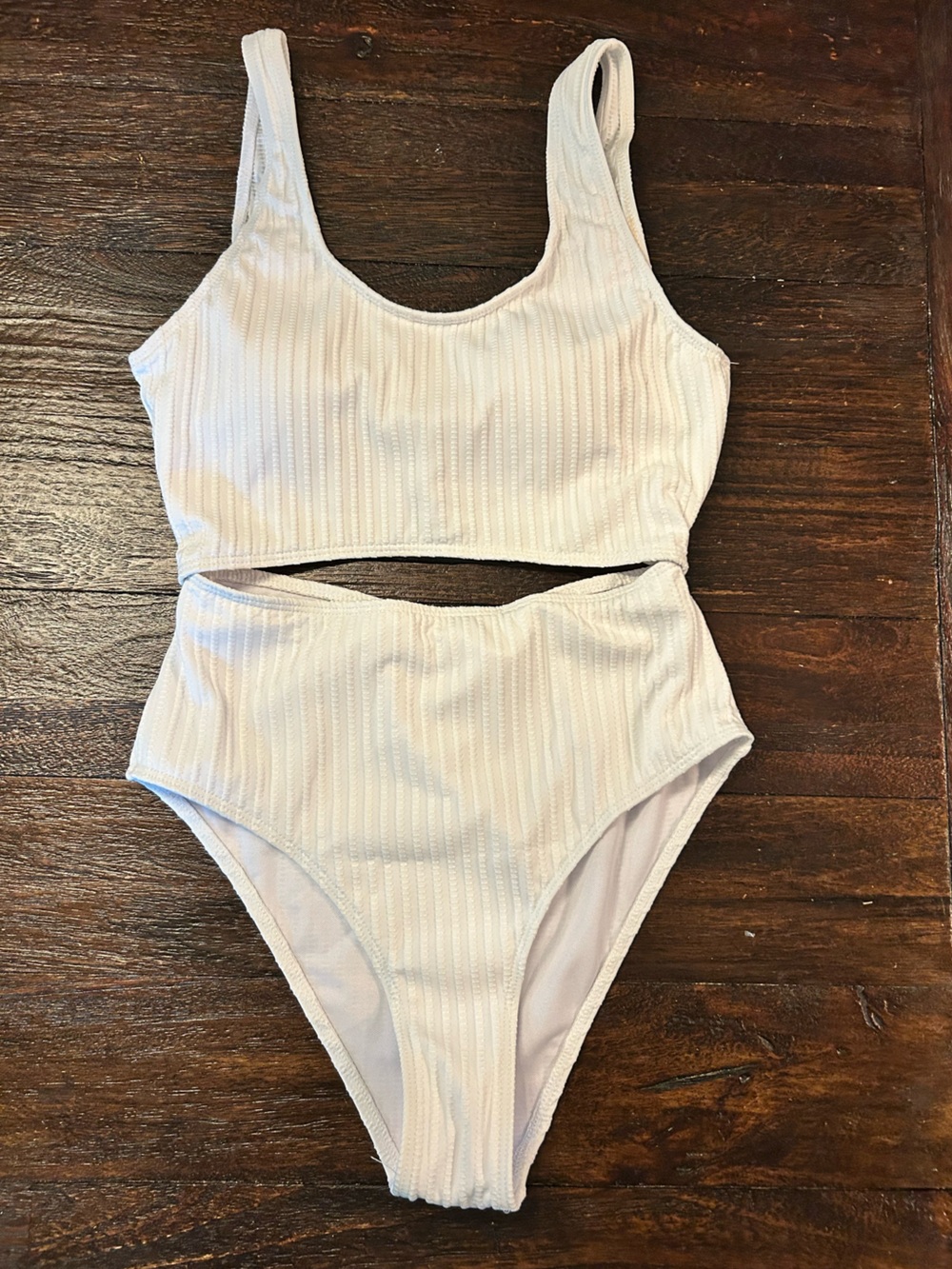 Women's White Crinkle High-Cut One Piece - Scoop Neck Textured Bathing Suit
